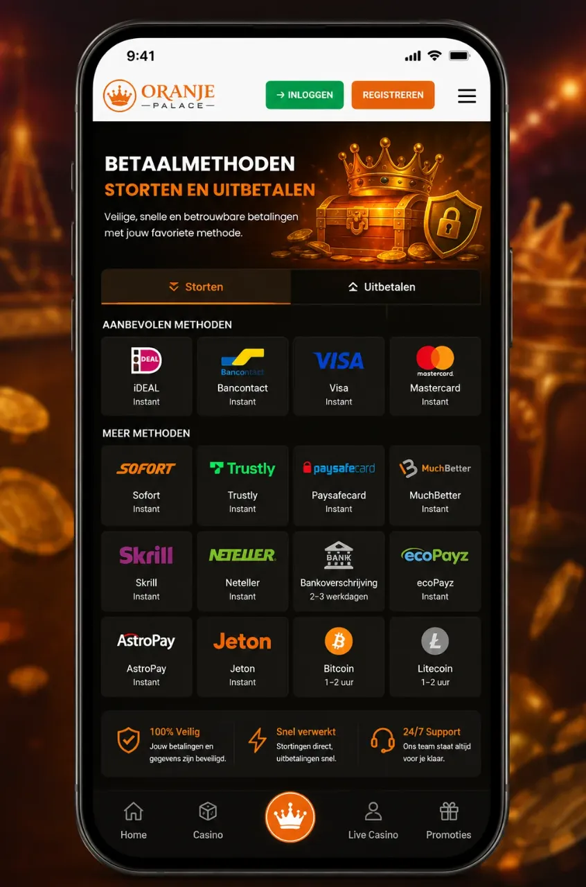 Betaalmethoden bij Oranje Casino